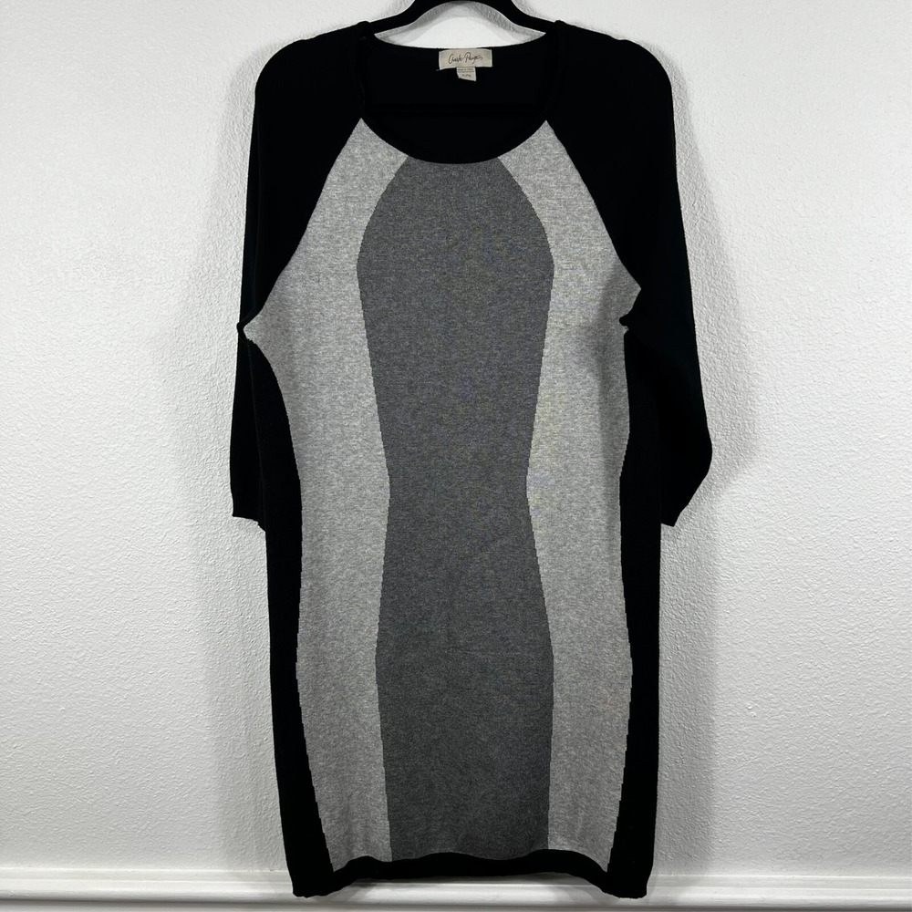 Charlie Paige Sweater Dress Colorblock Raglan 3/4 Sleeve Black Grey Womens‎ XL